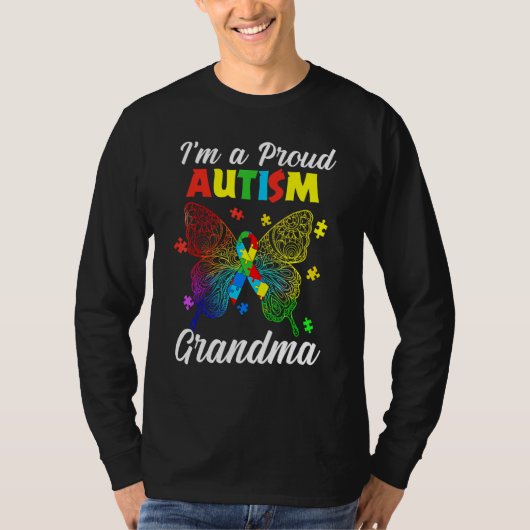 I'm A Proud Autism Grandma Puzzle Ribbon Butterfly T-shirt (Voorkant)