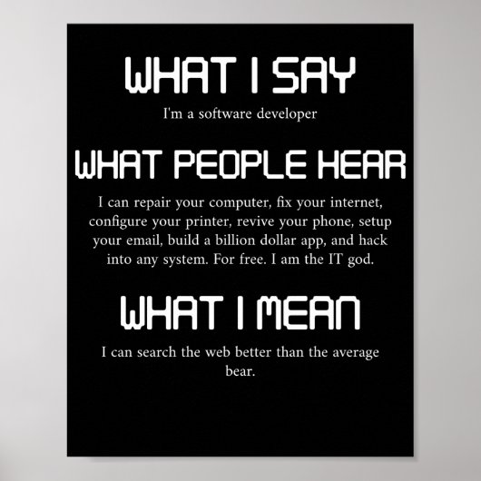 I'm A Software Developer Funny Programming Poster (Voorkant)