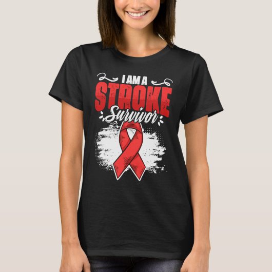I'm A Stroke Survivor Red Ribbon Stroke Awareness  T-shirt (Voorkant)