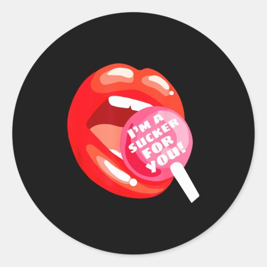 I'm A Sucker For You Red Lips Candy Lollip Valenti Ronde Sticker (Voorkant)