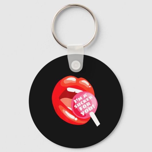 I'm A Sucker For You Red Lips Candy Lollip Valenti Sleutelhanger (Voorkant)