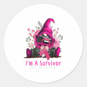 Im a Survivor Gnome Pink Ribbon Breast Cancer A Ronde Sticker