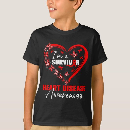 I'm A Survivor Heart Disease Awareness Red Butterf T-shirt (Voorkant)