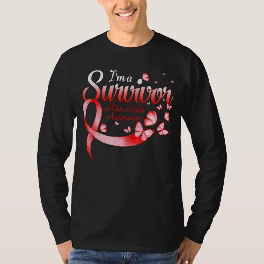 I'm A Survivor Hiv Aids Awareness Butterfly Ribbon T-shirt (Voorkant)