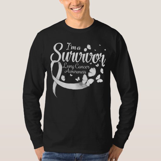 I'm A Survivor Lung Cancer Awareness Butterfly Rib T-shirt (Voorkant)