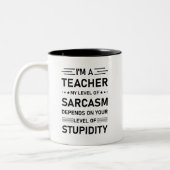 I'm a teacher my level of sarcasm depends tweekleurige koffiemok (Links)