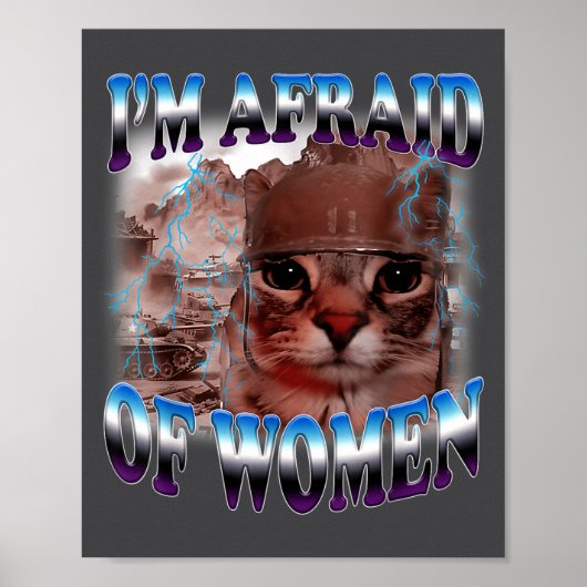 I'm Afraid Of Women Funny Saying Humor Cat Meme  Poster (Voorkant)