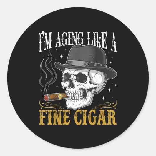 I'm Aging Like A Fine Cigar Funny Skull Dad Retro  Ronde Sticker (Voorkant)