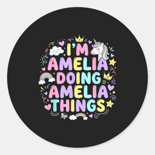 I'm Amelia Doing Amelia Things Cute Girl's Ronde Sticker (Voorkant)