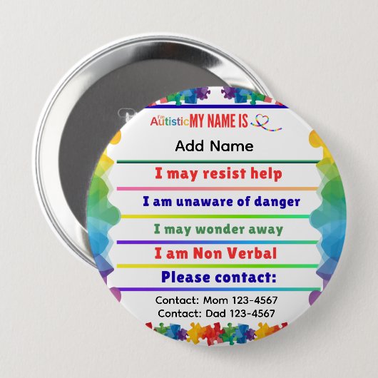 I'm autistic non verbal pin Button badge (Voorkant /achterkant)