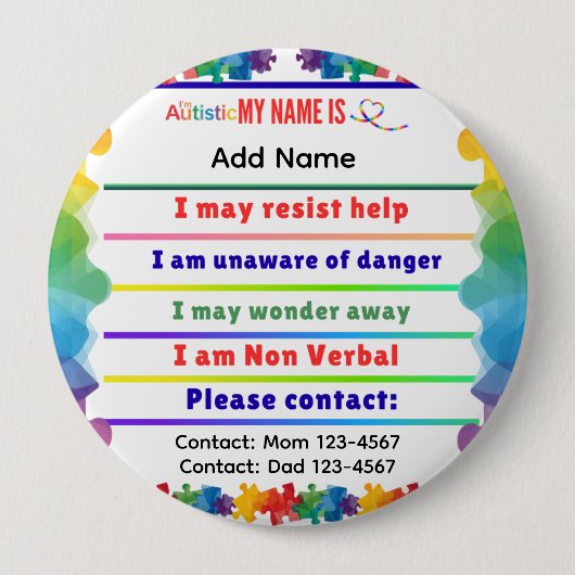 I'm autistic non verbal pin Button badge (Voorkant)