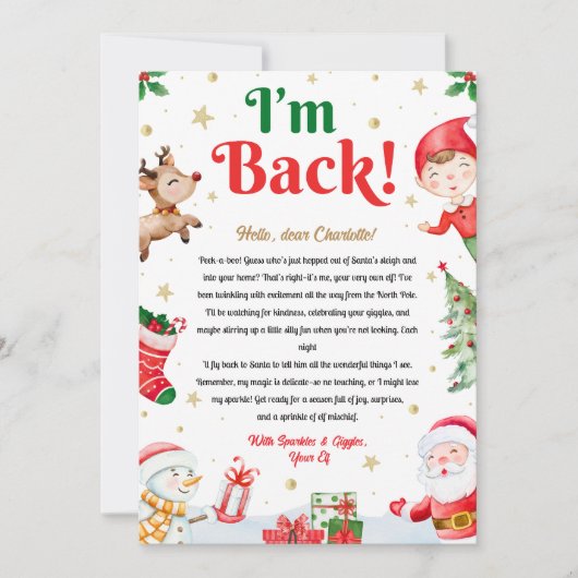 I'm Back Elf Arrival Elf Return Christmas Letter  Kaart (Voorkant)