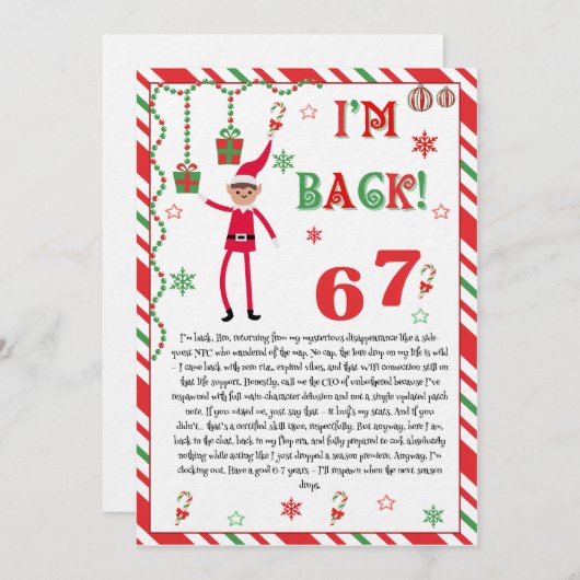 I'm back Elves Letter - Elf Welcome letter card Kaart (Voorkant / Achterkant)
