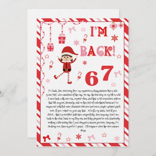 I'm back Elves Letter - Elf Welcome letter card Kaart (Voorkant / Achterkant)