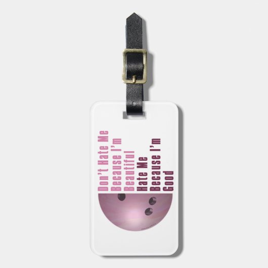 Im Beauful Im Good Bowling roze Bagagelabel (Voorkant verticaal)