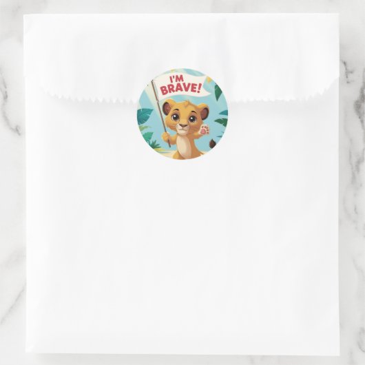 "I'm Brave!" with a Cute Puppy Ronde Sticker (Tas)