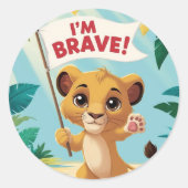 "I'm Brave!" with a Cute Puppy Ronde Sticker (Voorkant)