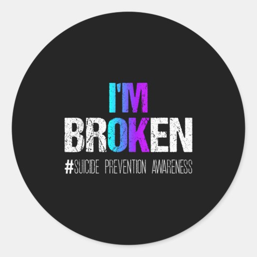 I'm Broken Teal &amp; Purple Ribbon Suicide Preven Ronde Sticker (Voorkant)
