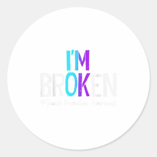I'm Broken Teal &amp; Purple Ribbon Suicide Preven Ronde Sticker (Voorkant)
