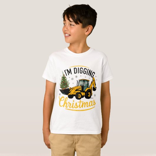 I'm Digging Christmas Cute Excavator Tree Kids T-shirt (Voorkant volledig)