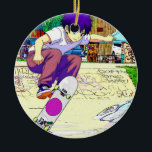 I'm Doing It - Young Skateboarder Keramisch Ornament<br><div class="desc">A young skateboarder is practicing his trick until he finally got it! So cool!</div>