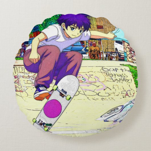 I'm Doing It - Young Skateboarder Rond Kussen (Voorkant)