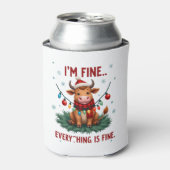 I'm Fine Everything is Fine Christmas Highland Cow Blikjeskoeler (Blikje Voorkant)