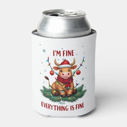 I'm Fine Everything is Fine Christmas Highland Cow Blikjeskoeler (Blikje Voorkant)
