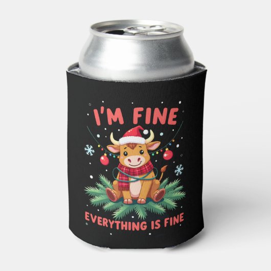 I'm Fine Everything is Fine Christmas Highland Cow Blikjeskoeler (Blikje Voorkant)