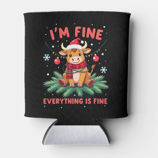 I'm Fine Everything is Fine Christmas Highland Cow Blikjeskoeler (Voorkant)