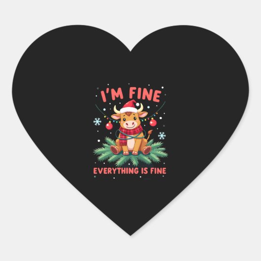 I'm Fine Everything is Fine Christmas Highland Cow Hart Sticker (Voorkant)