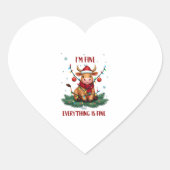 I'm Fine Everything is Fine Christmas Highland Cow Hart Sticker (Voorkant)