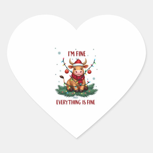 I'm Fine Everything is Fine Christmas Highland Cow Hart Sticker (Voorkant)