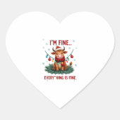 I'm Fine Everything is Fine Christmas Highland Cow Hart Sticker (Voorkant)