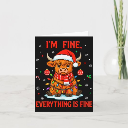 I'm Fine Everything Is Fine Christmas Highland Cow Kaart (Voorkant)