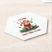 I'm Fine Everything is Fine Christmas Highland Cow Kartonnen Onderzetters (Schuin)