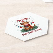 I'm Fine Everything is Fine Christmas Highland Cow Kartonnen Onderzetters (Schuin)
