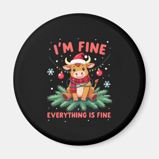 I'm Fine Everything is Fine Christmas Highland Cow Magneet (Voorkant)