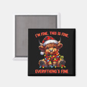 I'm Fine Everything Is Fine Christmas Highland Cow Magneet (Voorkant / Achterkant)