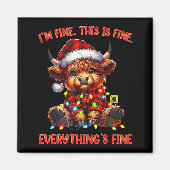 I'm Fine Everything Is Fine Christmas Highland Cow Magneet (Voorkant)