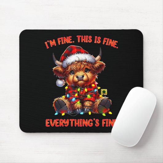 I'm Fine Everything Is Fine Christmas Highland Cow Muismat (Met muis)