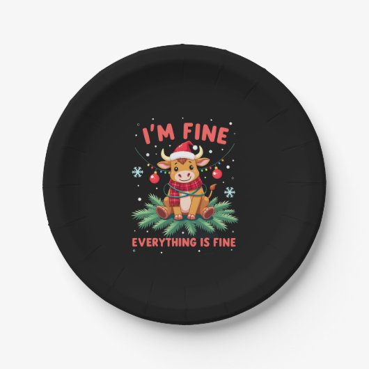 I'm Fine Everything is Fine Christmas Highland Cow Papieren Bordje (Voorkant)