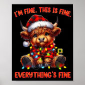 I'm Fine Everything Is Fine Christmas Highland Cow Poster (Voorkant)