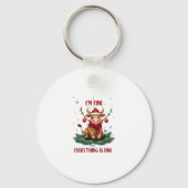 I'm Fine Everything is Fine Christmas Highland Cow Sleutelhanger (Voorkant)