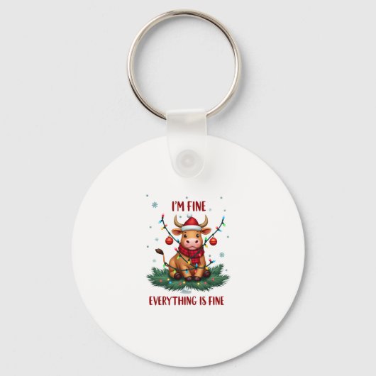 I'm Fine Everything is Fine Christmas Highland Cow Sleutelhanger (Voorkant)