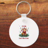 I'm Fine Everything is Fine Christmas Highland Cow Sleutelhanger (Voorkant)