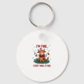 I'm Fine Everything is Fine Christmas Highland Cow Sleutelhanger (Voorkant)
