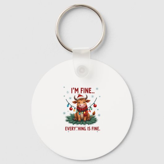 I'm Fine Everything is Fine Christmas Highland Cow Sleutelhanger (Voorkant)