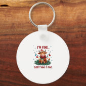 I'm Fine Everything is Fine Christmas Highland Cow Sleutelhanger (Voorkant)