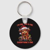 I'm Fine Everything Is Fine Christmas Highland Cow Sleutelhanger (Voorkant)